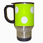 Polka Dots - White on Fluorescent Yellow Travel Mug (White)