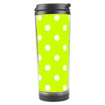 Polka Dots - White on Fluorescent Yellow Travel Tumbler