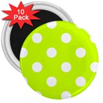 Polka Dots - White on Fluorescent Yellow 3  Magnet (10 pack)