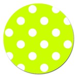 Polka Dots - White on Fluorescent Yellow Magnet 5  (Round)