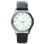 Polka Dots - White on Pale Green Round Metal Watch