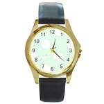 Polka Dots - White on Pale Green Round Gold Metal Watch