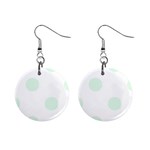 Polka Dots - Pale Green on White 1  Button Earrings