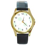 Polka Dots - Pale Green on White Round Gold Metal Watch