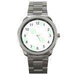 Polka Dots - Pale Green on White Sport Metal Watch