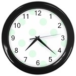 Polka Dots - Pale Green on White Wall Clock (Black)