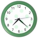 Polka Dots - Pale Green on White Color Wall Clock