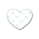 Polka Dots - Pale Green on White Rubber Coaster (Heart)