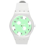 Polka Dots - White on Mint Green Round Plastic Sport Watch (M)