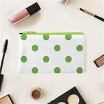 Polka Dots - Dollar Bill Green on White Canvas Cosmetic Bag (XS)