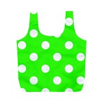 Polka Dots - White on Neon Green Full Print Recycle Bag (M)