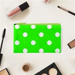 Polka Dots - White on Neon Green Canvas Cosmetic Bag (XS)