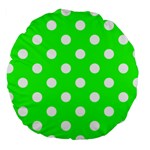 Polka Dots - White on Neon Green Large 18  Premium Round Cushion