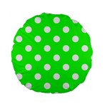 Polka Dots - White on Neon Green Standard 15  Premium Round Cushion