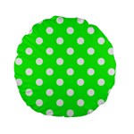 Polka Dots - White on Neon Green Standard 15  Premium Flano Round Cushion