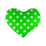 Polka Dots - White on Neon Green Standard 16  Premium Flano Heart Shape Cushion