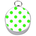 Polka Dots - Neon Green on White Silver Compass