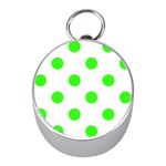 Polka Dots - Neon Green on White Silver Compass (Mini)