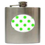 Polka Dots - Neon Green on White Hip Flask (6 oz)