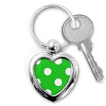 Polka Dots - White on Lime Green Key Chain (Heart)