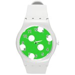 Polka Dots - White on Lime Green Round Plastic Sport Watch (M)