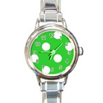 Polka Dots - White on Lime Green Round Italian Charm Watch