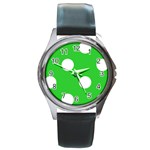 Polka Dots - White on Lime Green Round Metal Watch