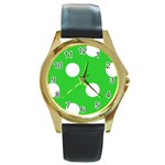 Polka Dots - White on Lime Green Round Gold Metal Watch