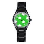 Polka Dots - White on Lime Green Stainless Steel Round Watch