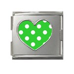 Polka Dots - White on Lime Green Mega Link Heart Italian Charm (18mm)