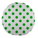 Polka Dots - Dark Pastel Green on White Large 18  Premium Round Cushion