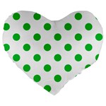 Polka Dots - Dark Pastel Green on White Large 19  Premium Heart Shape Cushion