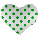 Polka Dots - Dark Pastel Green on White Large 19  Premium Flano Heart Shape Cushion