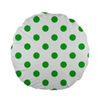 Polka Dots - Dark Pastel Green on White Standard 15  Premium Round Cushion