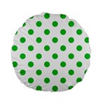 Polka Dots - Dark Pastel Green on White Standard 15  Premium Flano Round Cushion