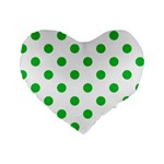 Polka Dots - Dark Pastel Green on White Standard 16  Premium Heart Shape Cushion