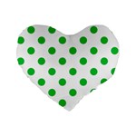 Polka Dots - Dark Pastel Green on White Standard 16  Premium Flano Heart Shape Cushion