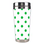 Polka Dots - Dark Pastel Green on White Stainless Steel Travel Tumbler