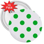 Polka Dots - Dark Pastel Green on White 3  Button (10 pack)