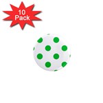 Polka Dots - Dark Pastel Green on White 1  Mini Magnet (10 pack)