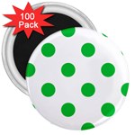 Polka Dots - Dark Pastel Green on White 3  Magnet (100 pack)