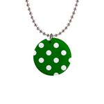 Polka Dots - White on Green 1  Button Necklace