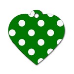 Polka Dots - White on Green Dog Tag Heart (One Side)