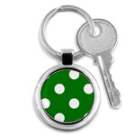 Polka Dots - White on Green Key Chain (Round)