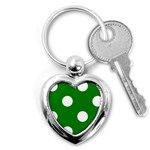 Polka Dots - White on Green Key Chain (Heart)