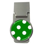 Polka Dots - White on Green Money Clip (Round)