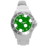 Polka Dots - White on Green Round Plastic Sport Watch (L)