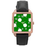 Polka Dots - White on Green Rose Gold Leather Watch