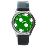 Polka Dots - White on Green Round Metal Watch