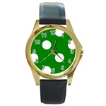 Polka Dots - White on Green Round Gold Metal Watch